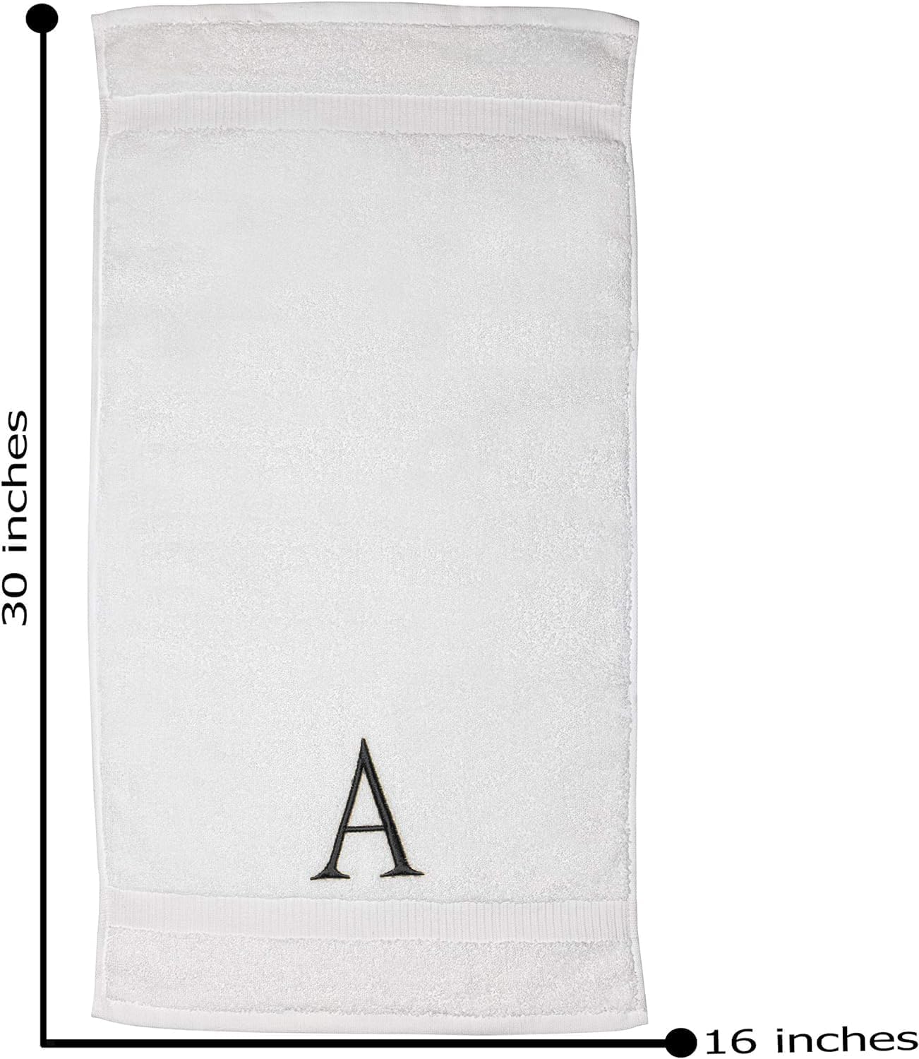 White with Dark Gray Monogrammed Hand Towels for Bathroom Set of 2 Letter A | Luxury Hotel Quality Initial Towels For