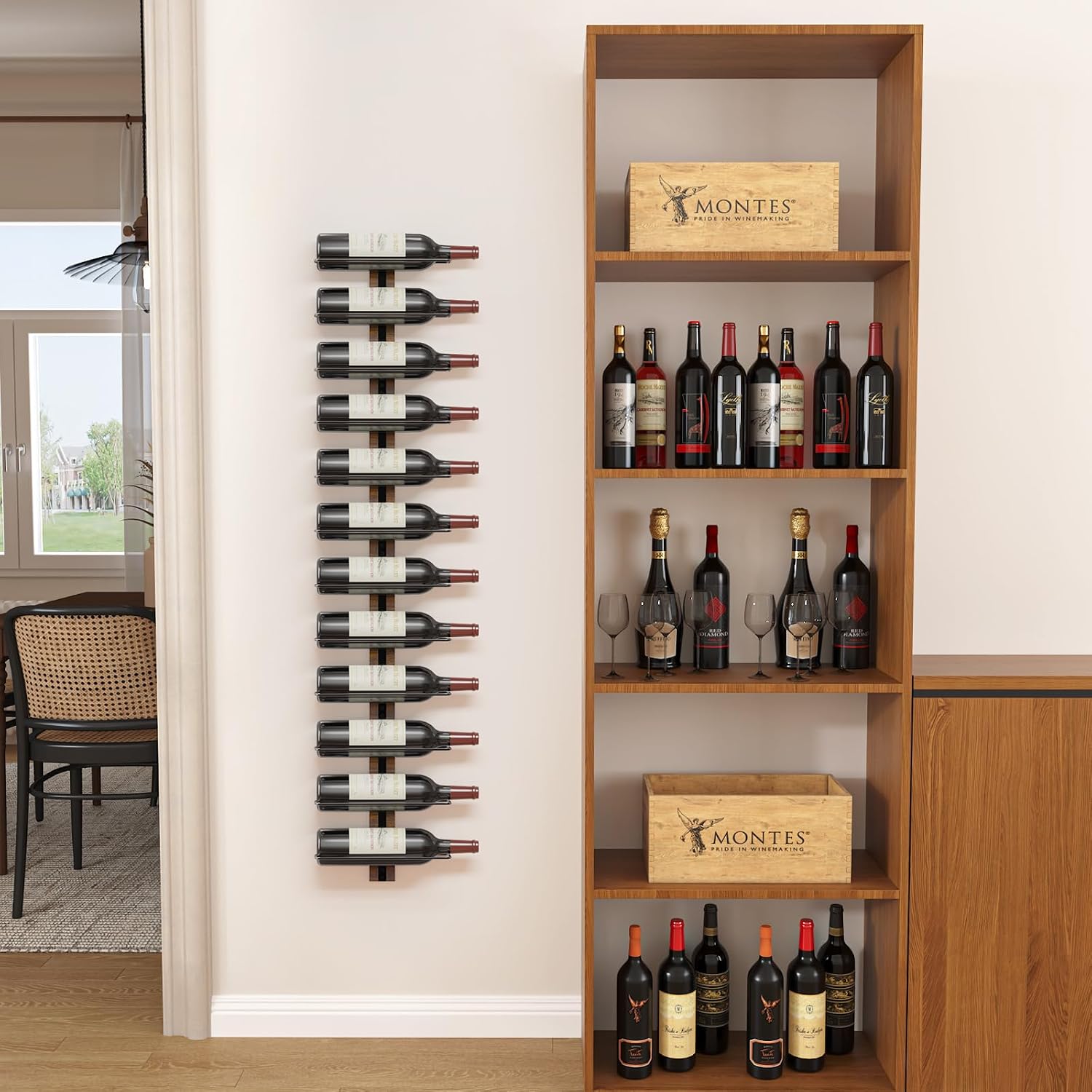 B4Life Wall-Mounted Wine Rack, 12 Bottles Wood & Metal Storage | For frequent Entertainer, Social Drinker's Essential