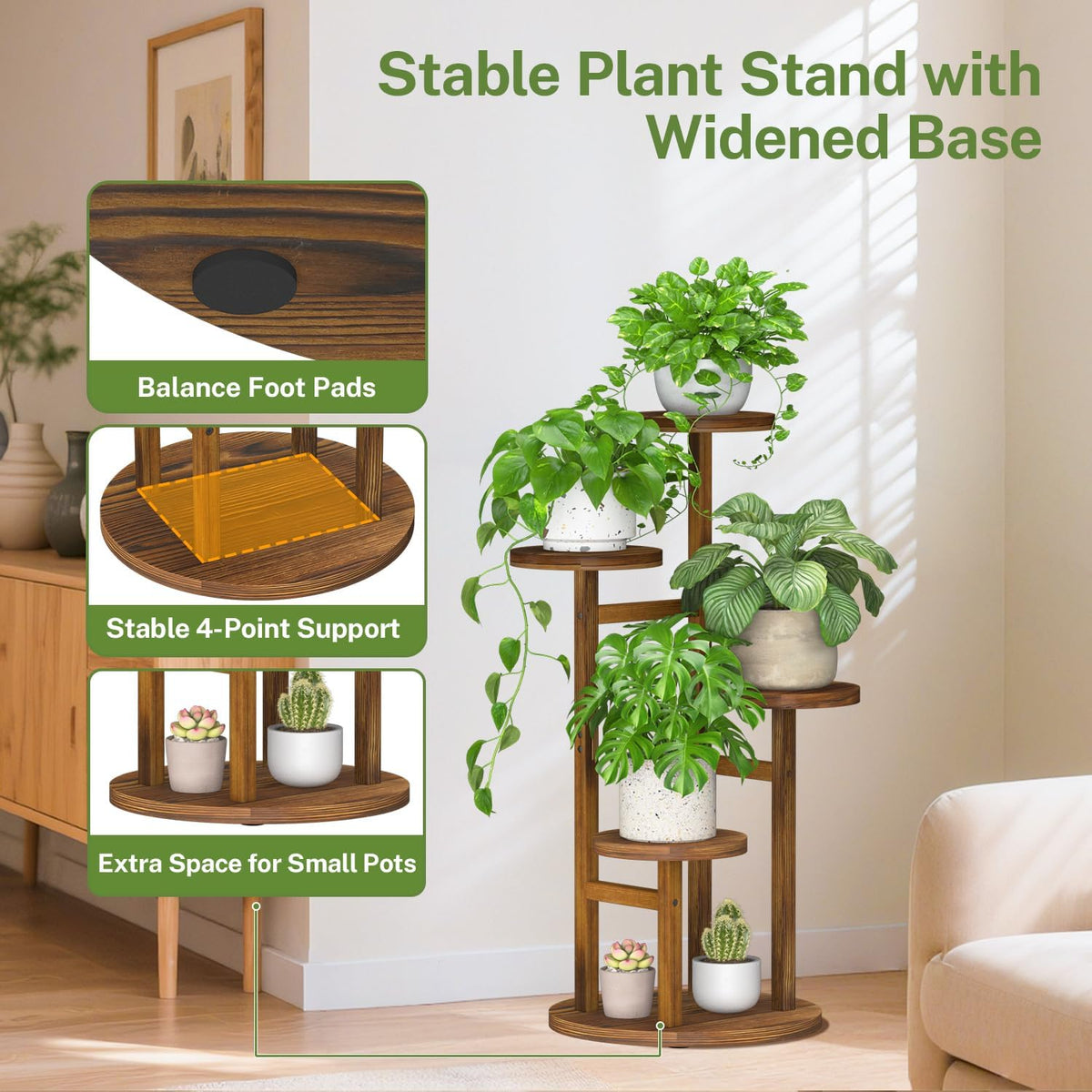 iDavosic.ly 4 Tier Wood Plant Stand Indoor Outdoor Corner Tall Shelf, Brown | Sturdy Tiered Orchid Display Rack