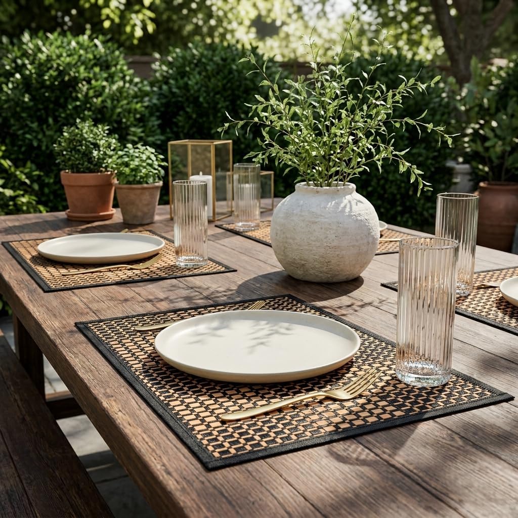 Eorbow 8 Pack Bamboo Placemats, Natural Anti-Slip Dining Table Mats, Heat-Resistant Place Mats, Japanese Style Washable