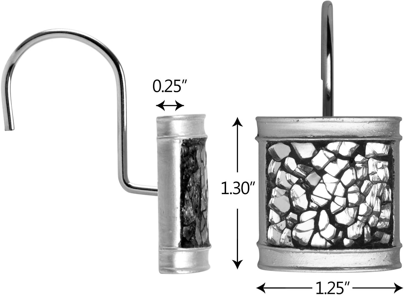 Creative Scents Silver Shower Curtain Hooks Decorative | Set of 12 | Crackled Glass Shower Curtain Rings