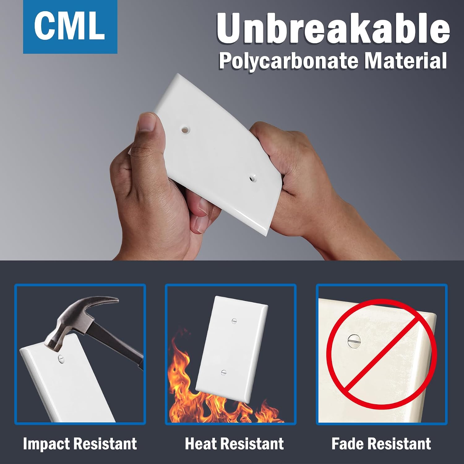 CML Oversized Blank Wall Plate, 20 Pack Jumbo Blank Outlet Covers, 1-Gang No Device Switch Plates, Over-Size 3.5” x