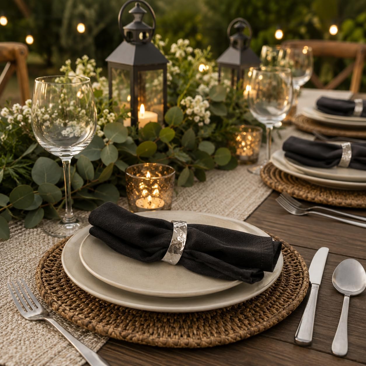 Alpha Living Home Silver Napkin Rings Set of 12, Metal Art Deco | Hammered metal, hand-hammered silver finish, 3x2x0.5