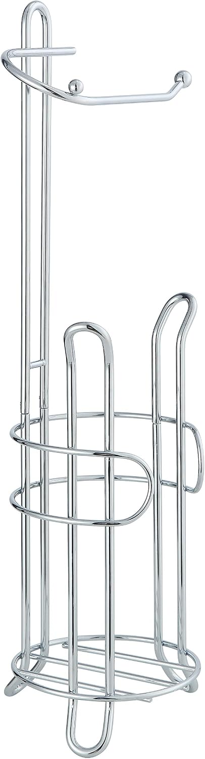 SunnyPoint Freestanding Toilet Paper Holder with Storage – Holds 3 Spare Rolls, Heavy-Duty Steel, Chrome Finish, Easy