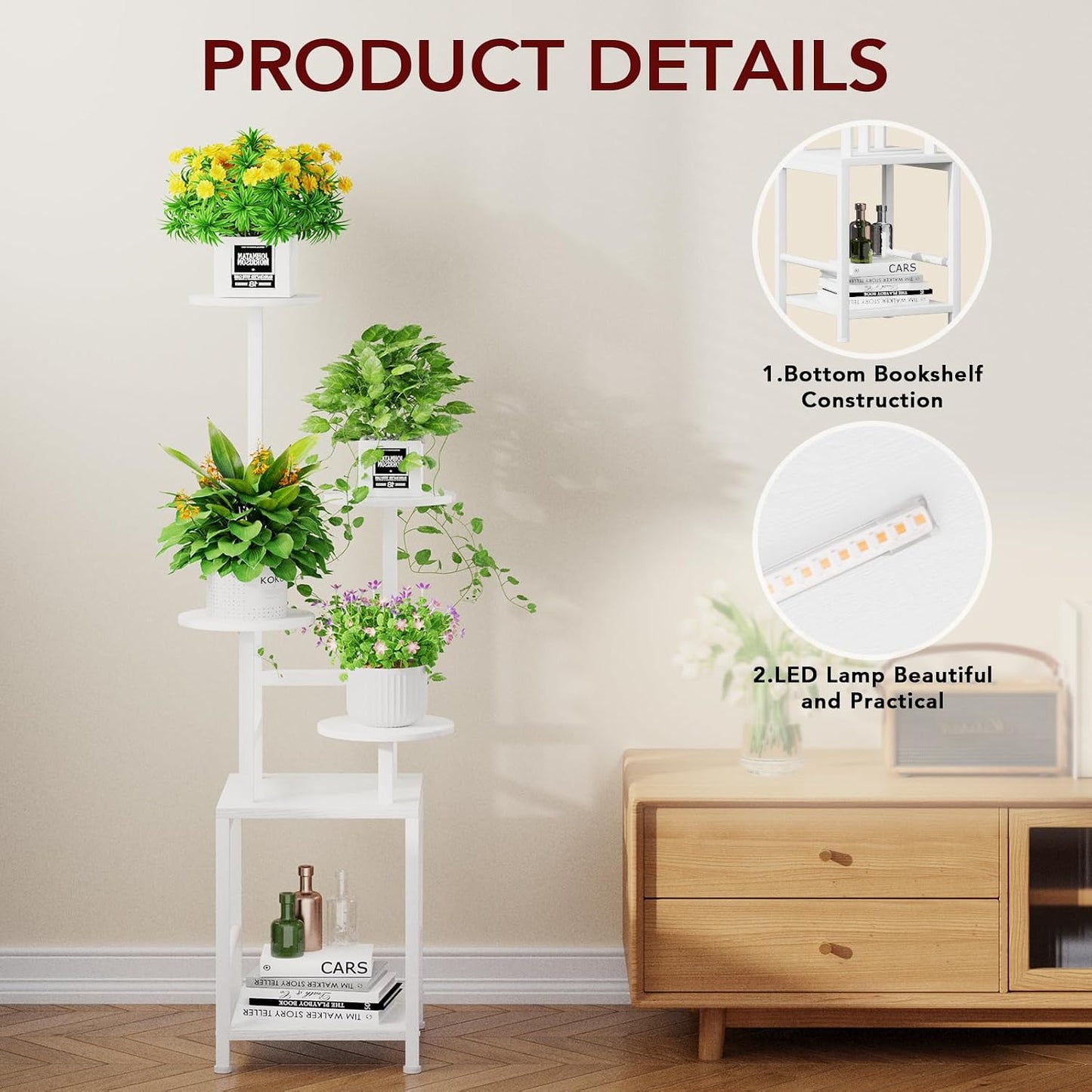 Plant Stand Indoor with Grow Light, 5-Tiered Tall Plant Stand Indoor, Metal Plant Shelf with Adjustable Light, Ideal