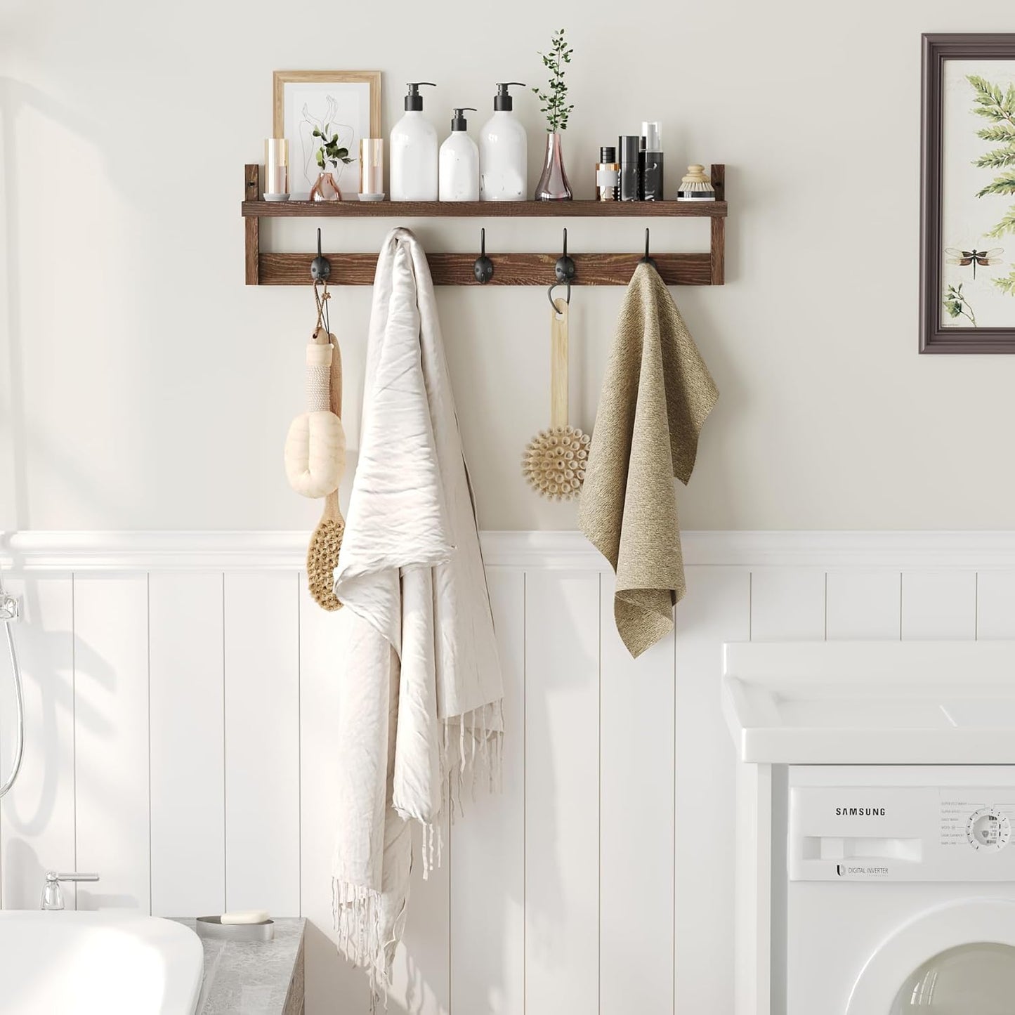 Hooks Entryway Coat Rack Wall Mount Wood Coat Hooks / 28.9inch / Retro Brown