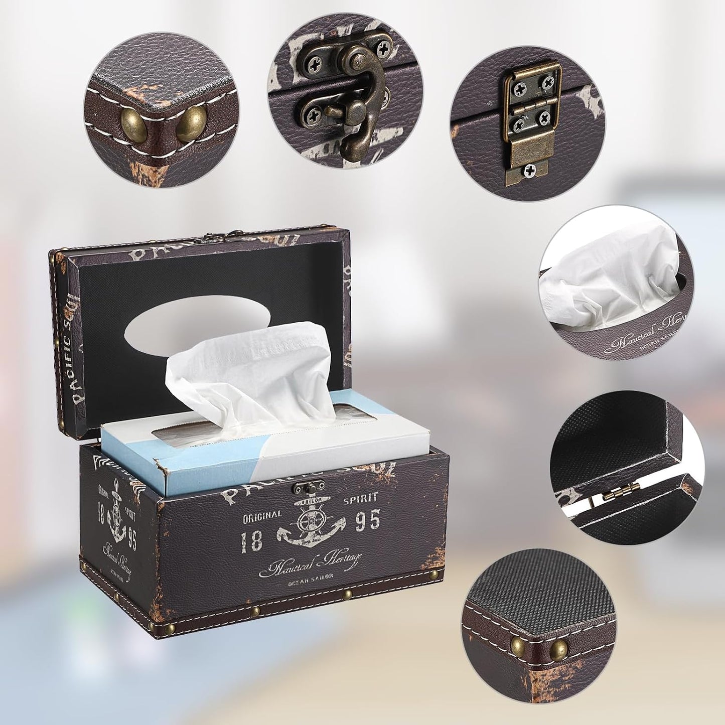 Tissue Box Cover Rectangle Wood Tissue Box / Large / Black