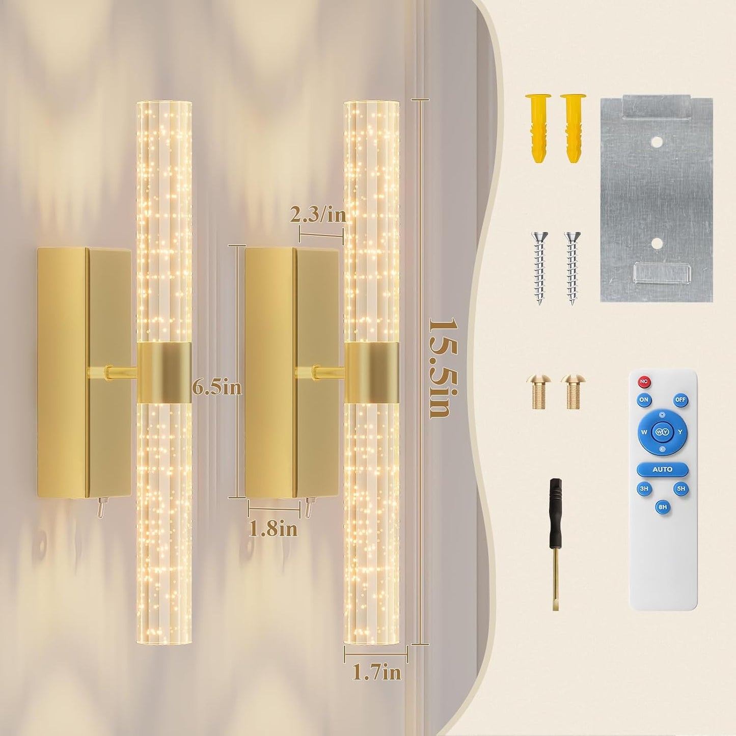 camuucci Battery Operated Wall Sconces Set of 2, Rechargeable Wall Lights | 12000mAh Long-Lasting Battery,Dimmable