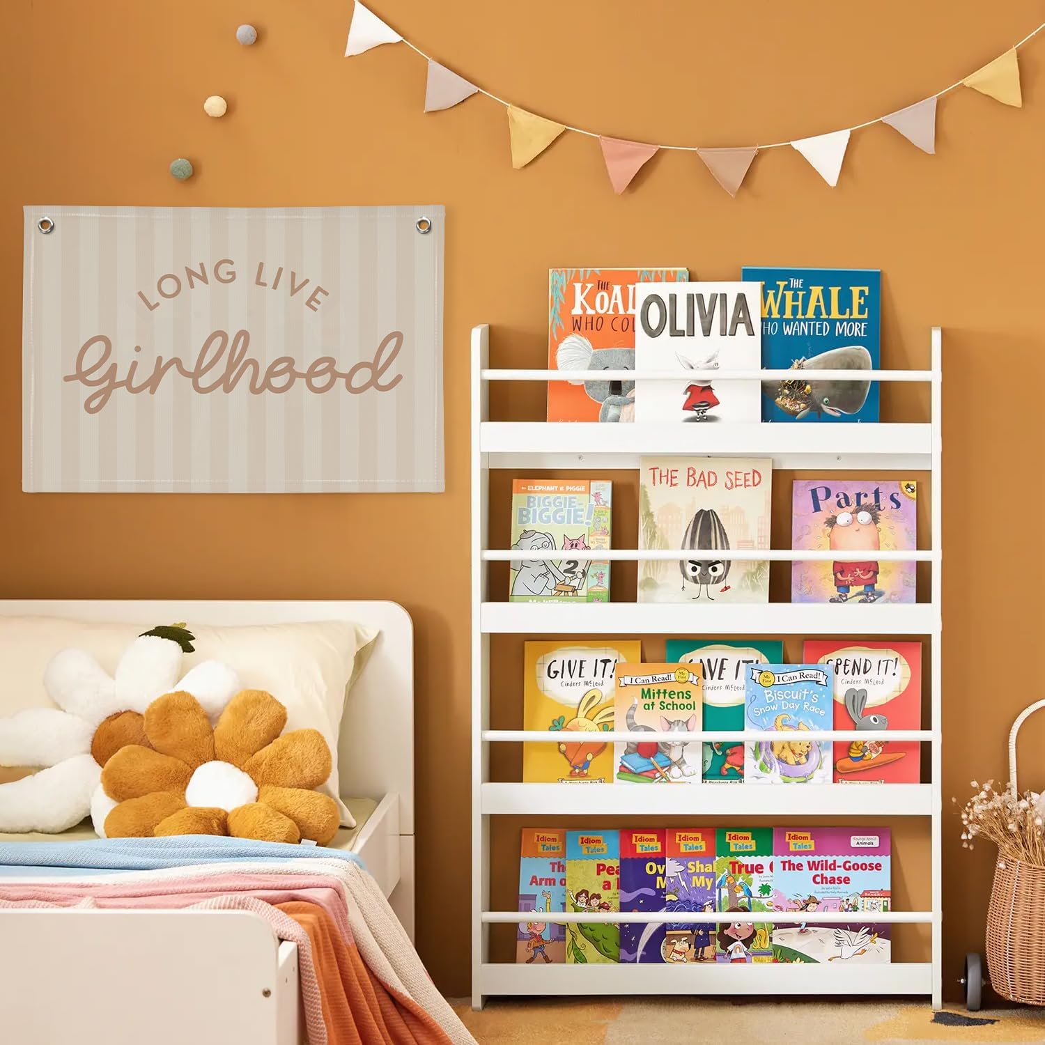 Girls Room Decor Long Live Girlhood Linen Banner Hanging Flag / Long Live Girlhood Khaki / Pink