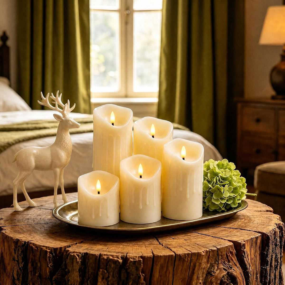 9 Pcs Flickering Flameless LED Pillar Candles, (D 3" x H 3" 4" 5" 6" 7") Battery Operated with Remote Plastic Wax Drip