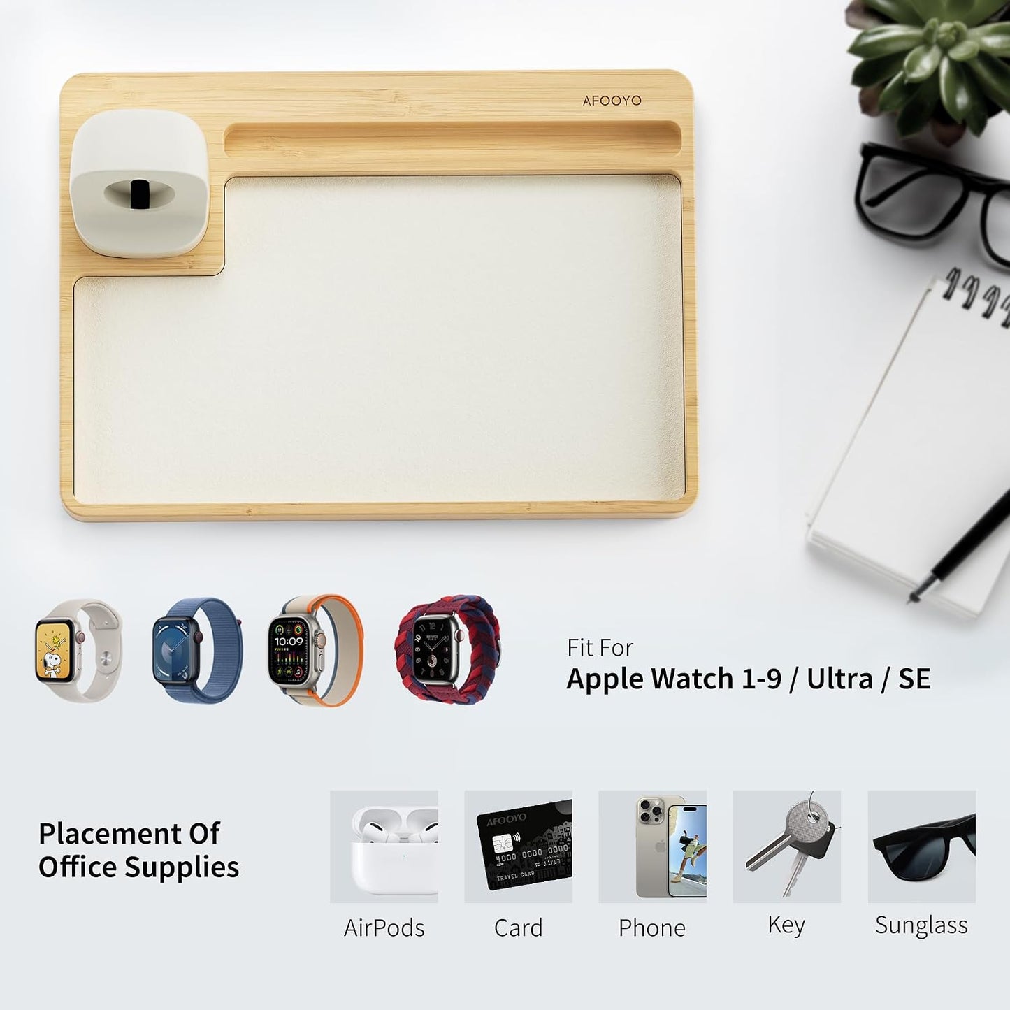 AFOOYO Wooden Watch Band Organizer - Charger Stand Compatible with All Apple Watch Series and Watch Bands Display Watch