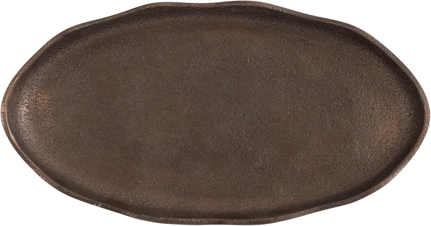 Alessia Modern Decorative Scalloped Oval Footed Metal Tray / Bronze / 14 x 8