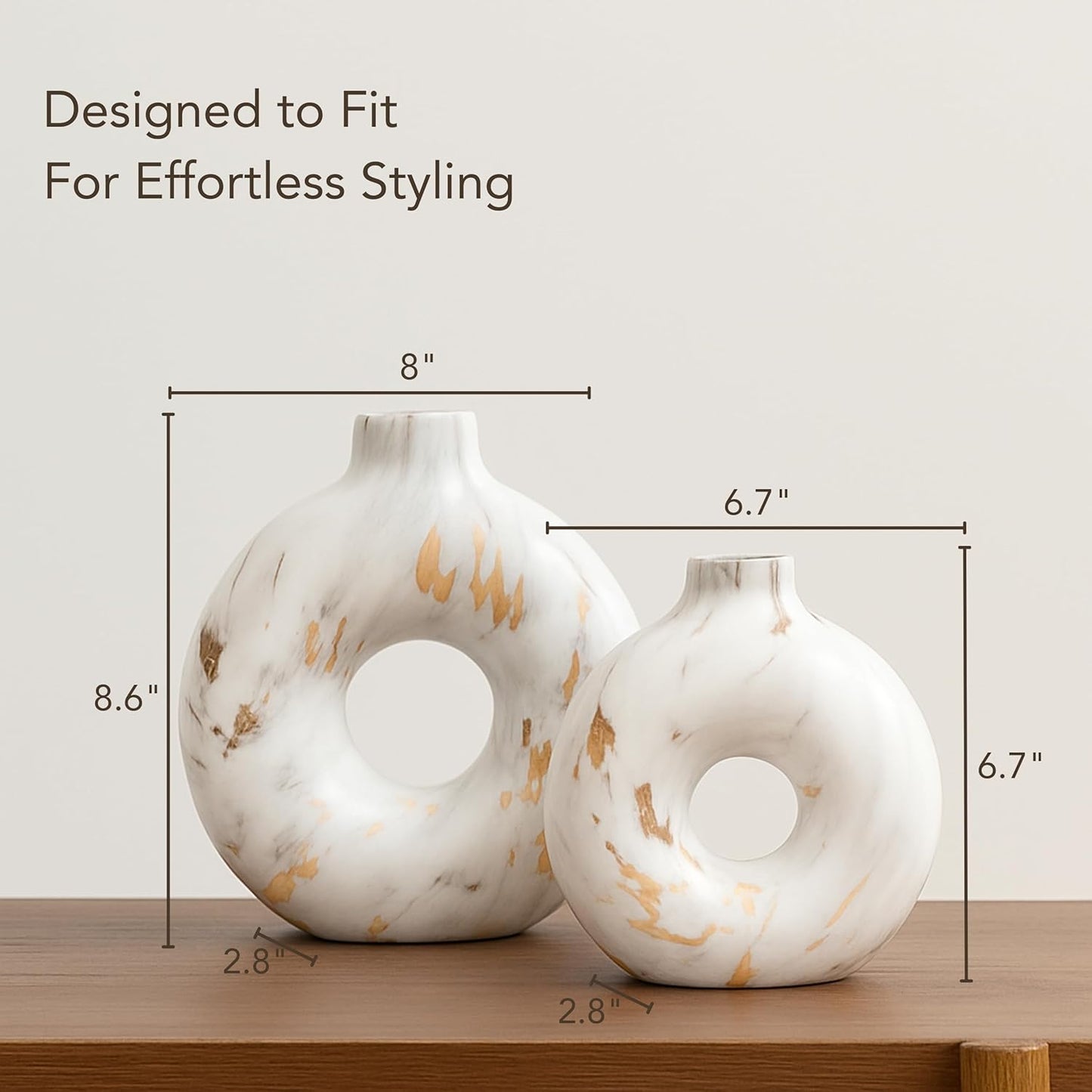 Modern Ceramic Donut Vase / White / Set of 2
