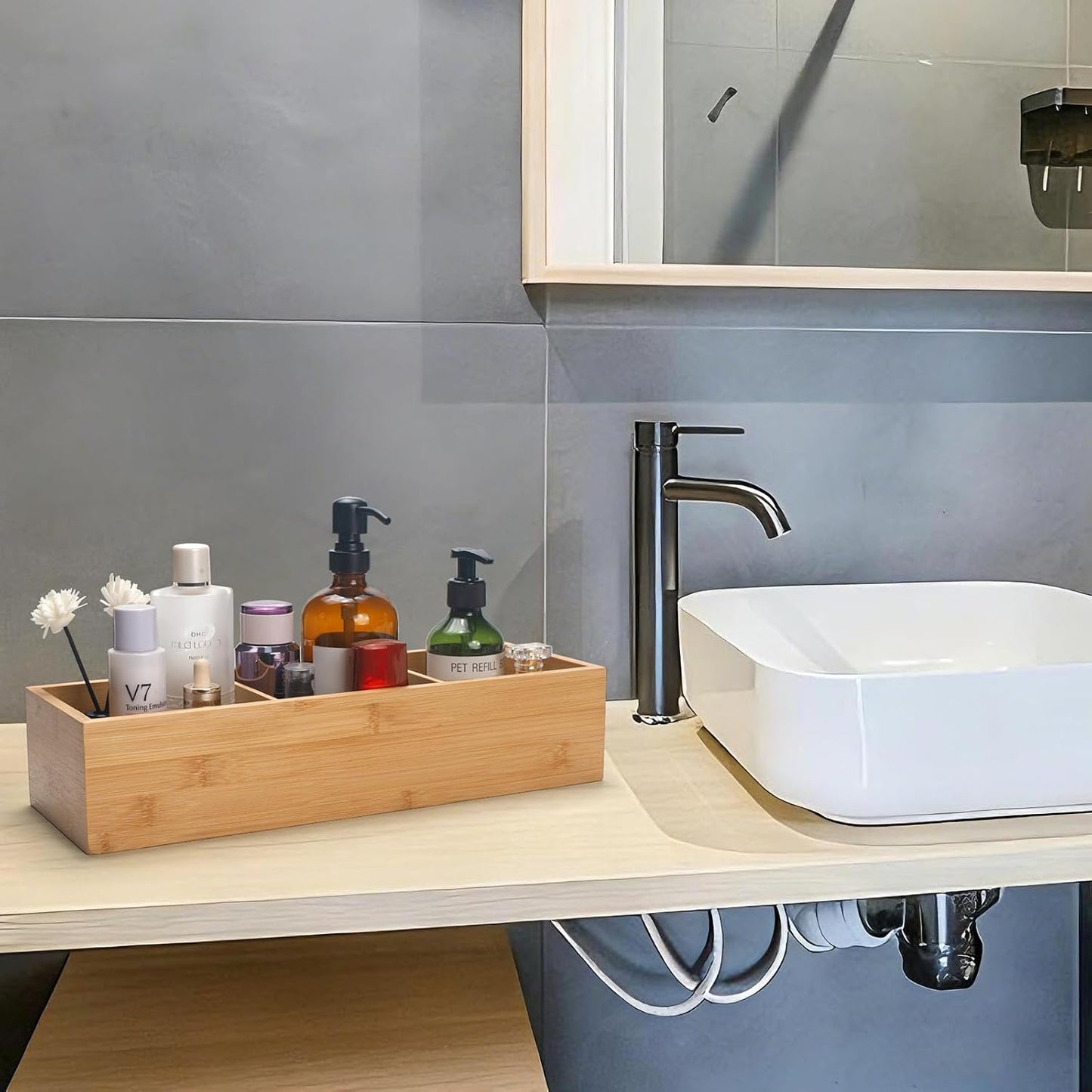 Wood Toilet Tank Basket / 16.5 x 5.5 x 3.5
