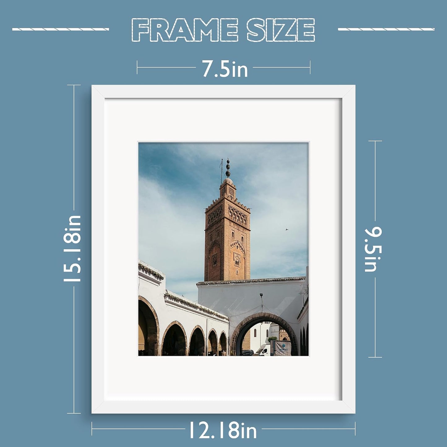 Wiscet Picture Frame Set of 9, 11x14 with Mat or 8x10, White, Classic Design, Engineered Wood, Wall Mount or Tabletop