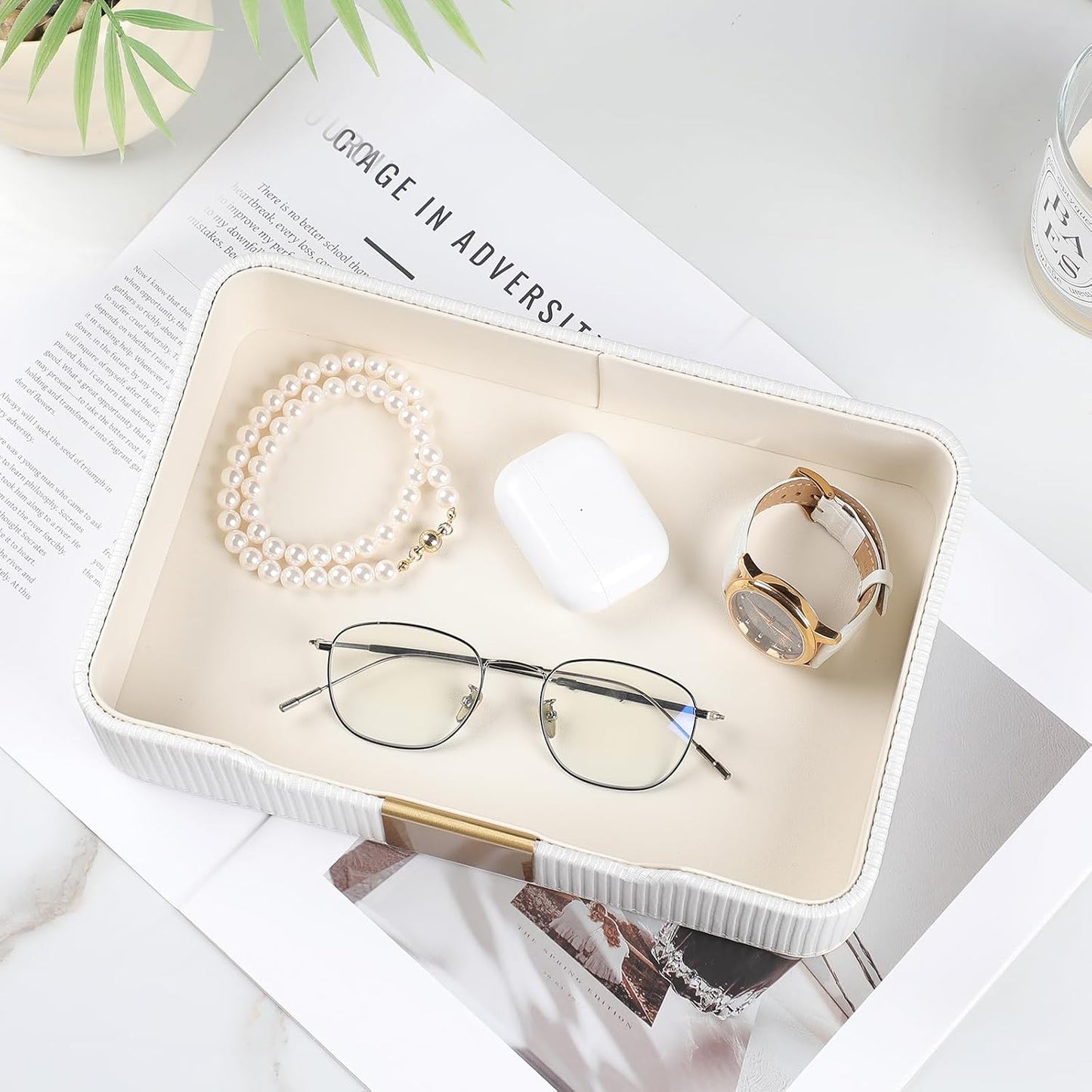 Valet Tray Desktop Storage Organizer / White