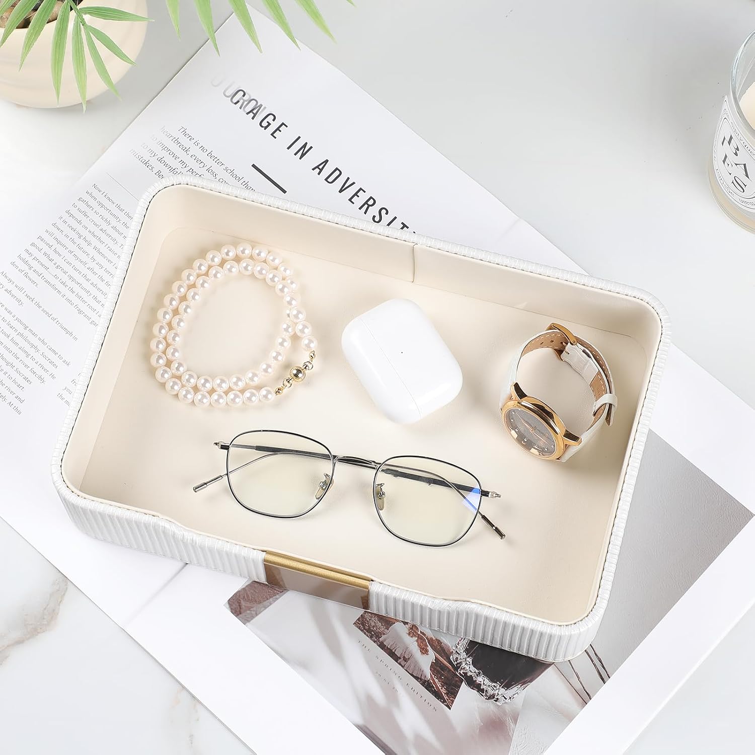 Valet Tray Desktop Storage Organizer / White