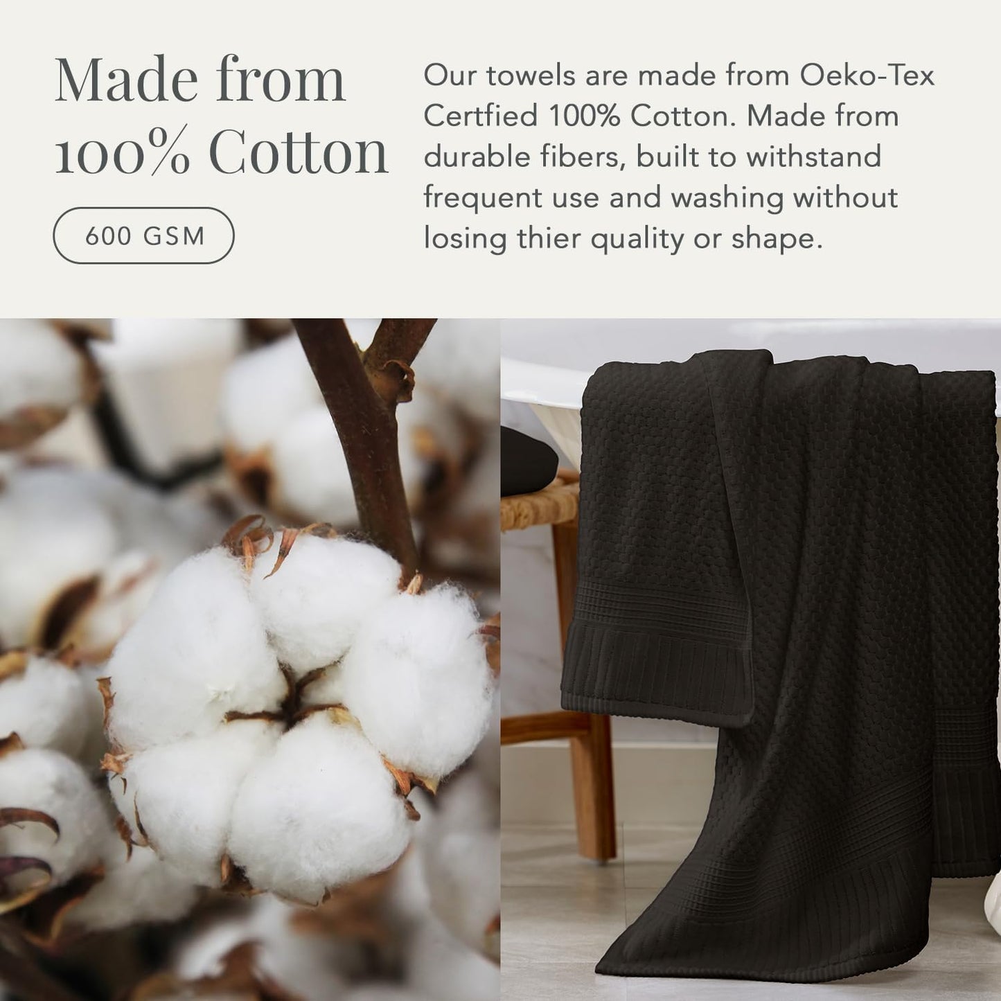 NY Loft 100% Cotton 2-Pack Oversized Bath Towel Set | Black | Quick-Dry | Two Oversized 35" x 70" Bath Towels / Bath