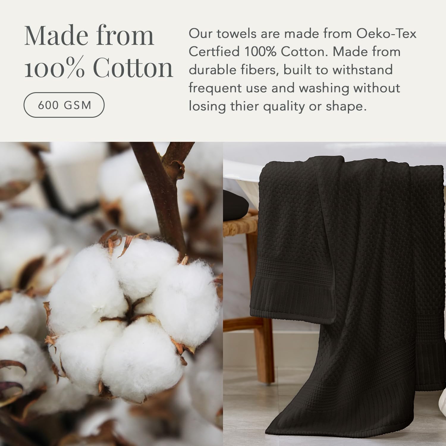 NY Loft 100% Cotton 2-Pack Oversized Bath Towel Set | Black | Quick-Dry | Two Oversized 35" x 70" Bath Towels / Bath