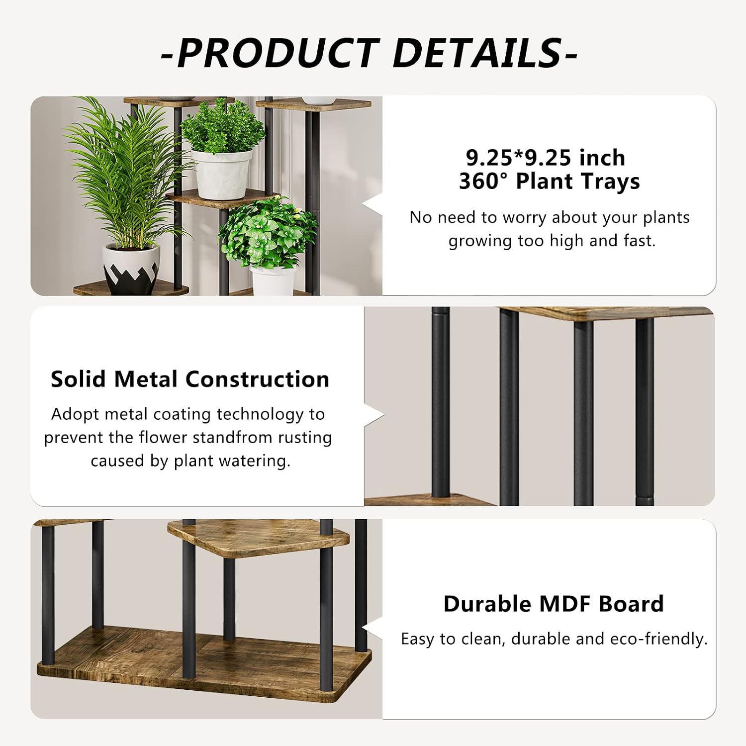 7 Tier Tall Plant Stand Indoor Corner Tiered Shelf Metal MDF Board | Sturdy Metal Frame,Space-saving Tiered Design