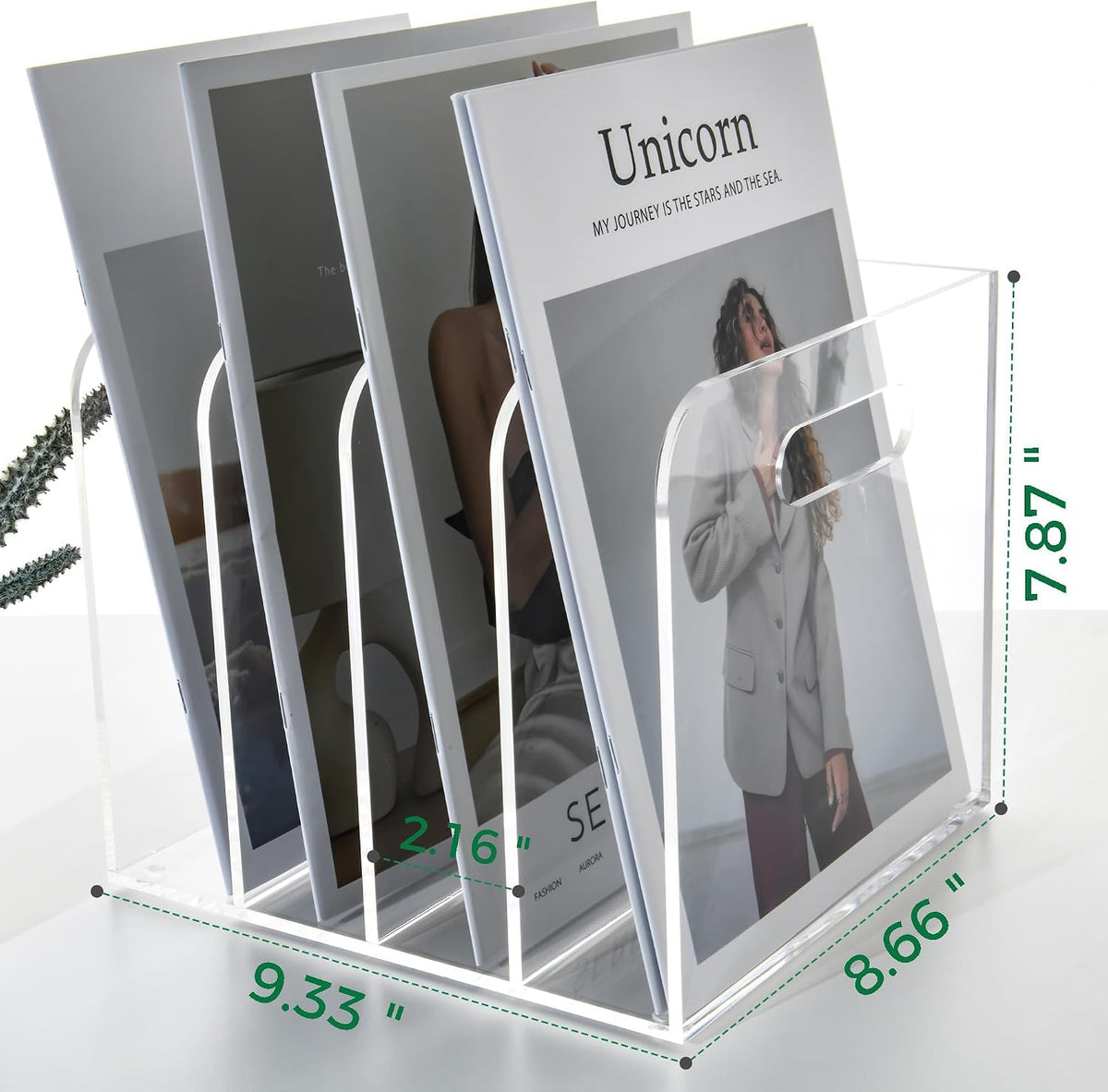 Acrylic File Holder for Desk - 4 Slot Vertical Magazine Organizer & Bookend - Clear Document Sorter Rack for Folders