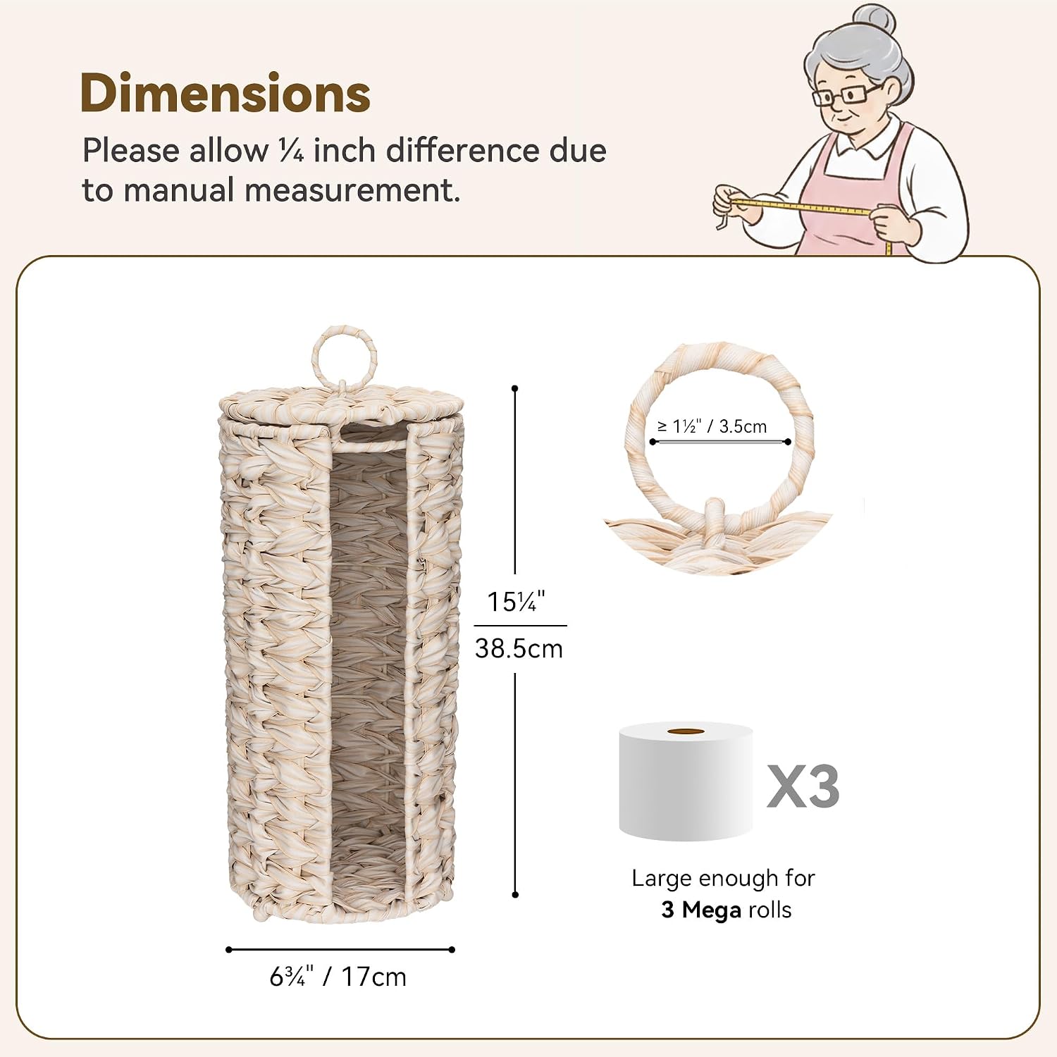 GRANNY SAYS Wicker Toilet Paper Holder Basket, Toilet Paper Storage Holder | Bathroom Toilet Paper Holder Stand, Woven