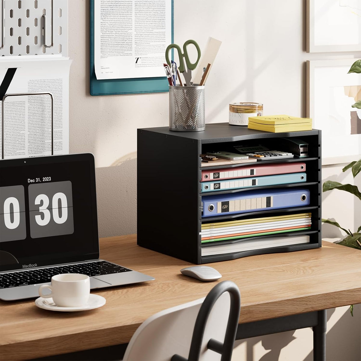Bamjoy Wood 5 Tier Desktop Organizer, Paper Organizer Mail Sorter, File Holder Letter Document Storage with Adjustable
