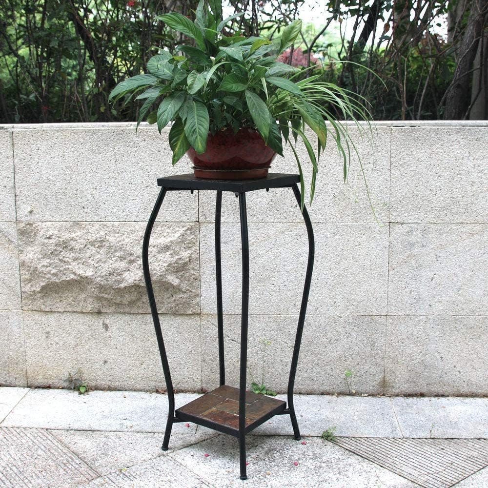 Zhongma 2 Tier 30" Tall Plant Stand with Colorful Slate Top for Balcony, Home, Garden, Backyard Patio with Adjustable