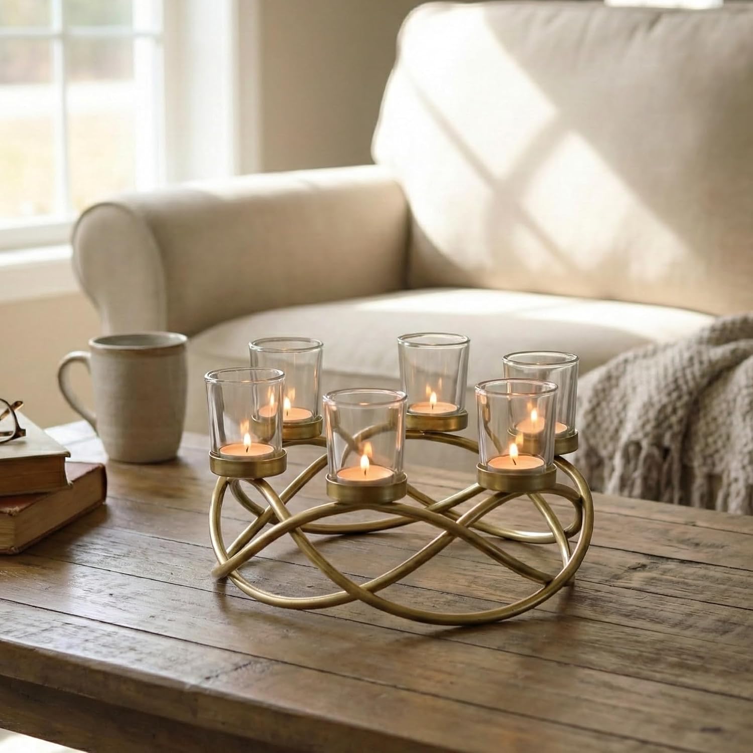 Centerpieces for Table Decor, Tealight Candle Holder, Gold/Clear | Wedding Event & Ramadan Decor, Round Patio Umbrella
