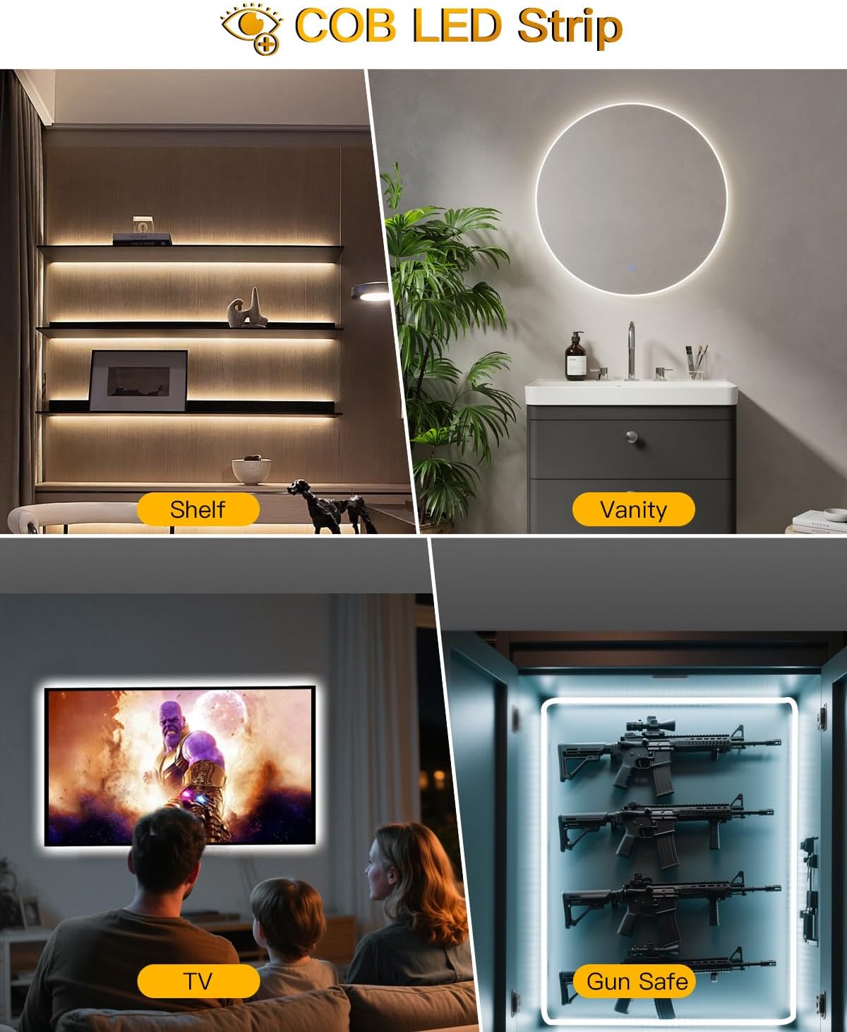 Rechargeable Motion Sensor COB LED Lights Strips, 2 Pack 6.56FT Motion Activated Under Cabinet LED Strip Lights 2200mAh