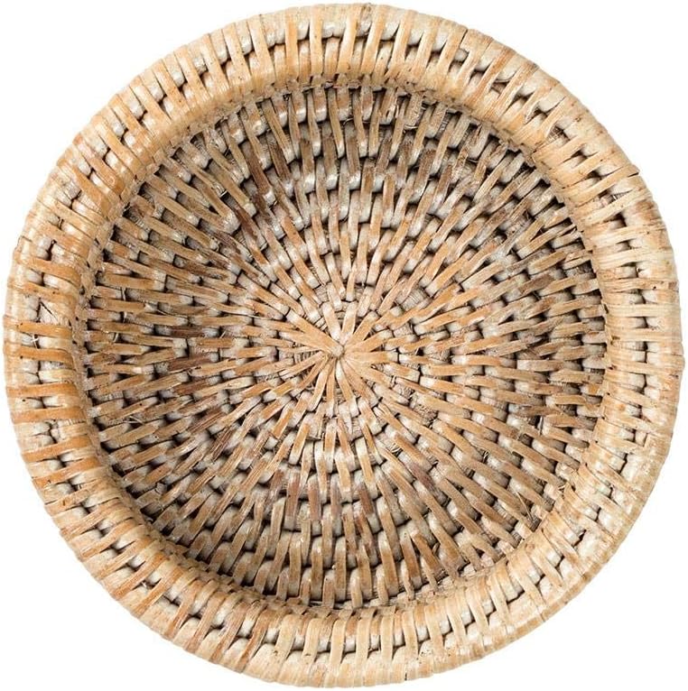 Rattan Wine Bottle Coaster in Natural / White