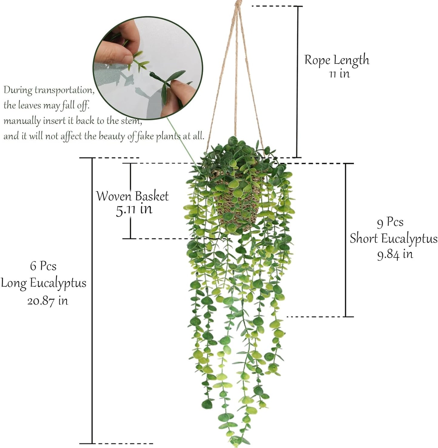 Woven Basket / Artificial Hanging Plants / 2 Packs / Set of 2