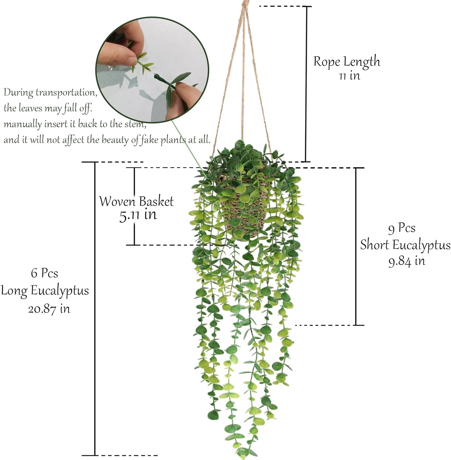 Woven Basket / Artificial Hanging Plants / 2 Packs / Set of 2