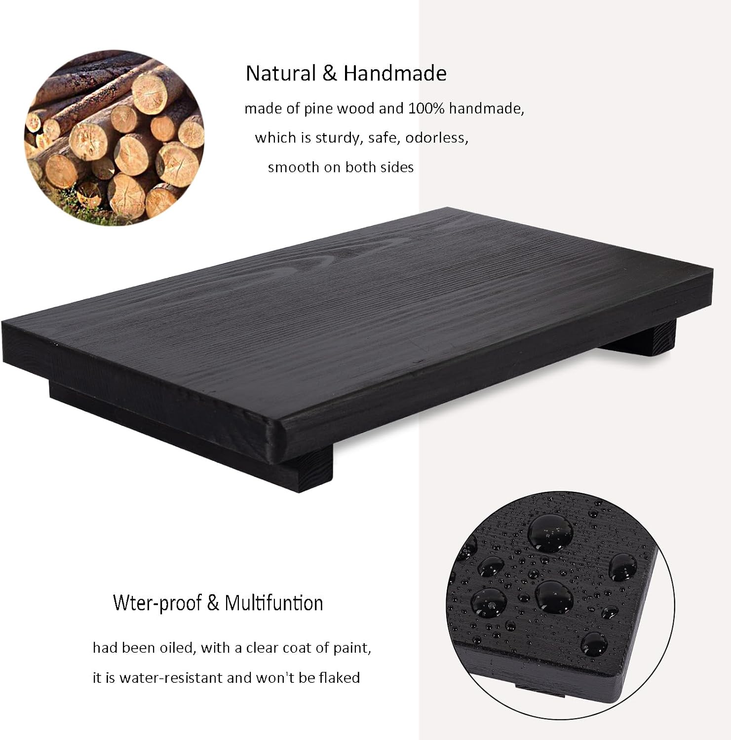 Bathroom Counter Organizer Wood Pedestal Stand Farmhouse Decorative Tray / Black / 11.8 x 7 x 1.6