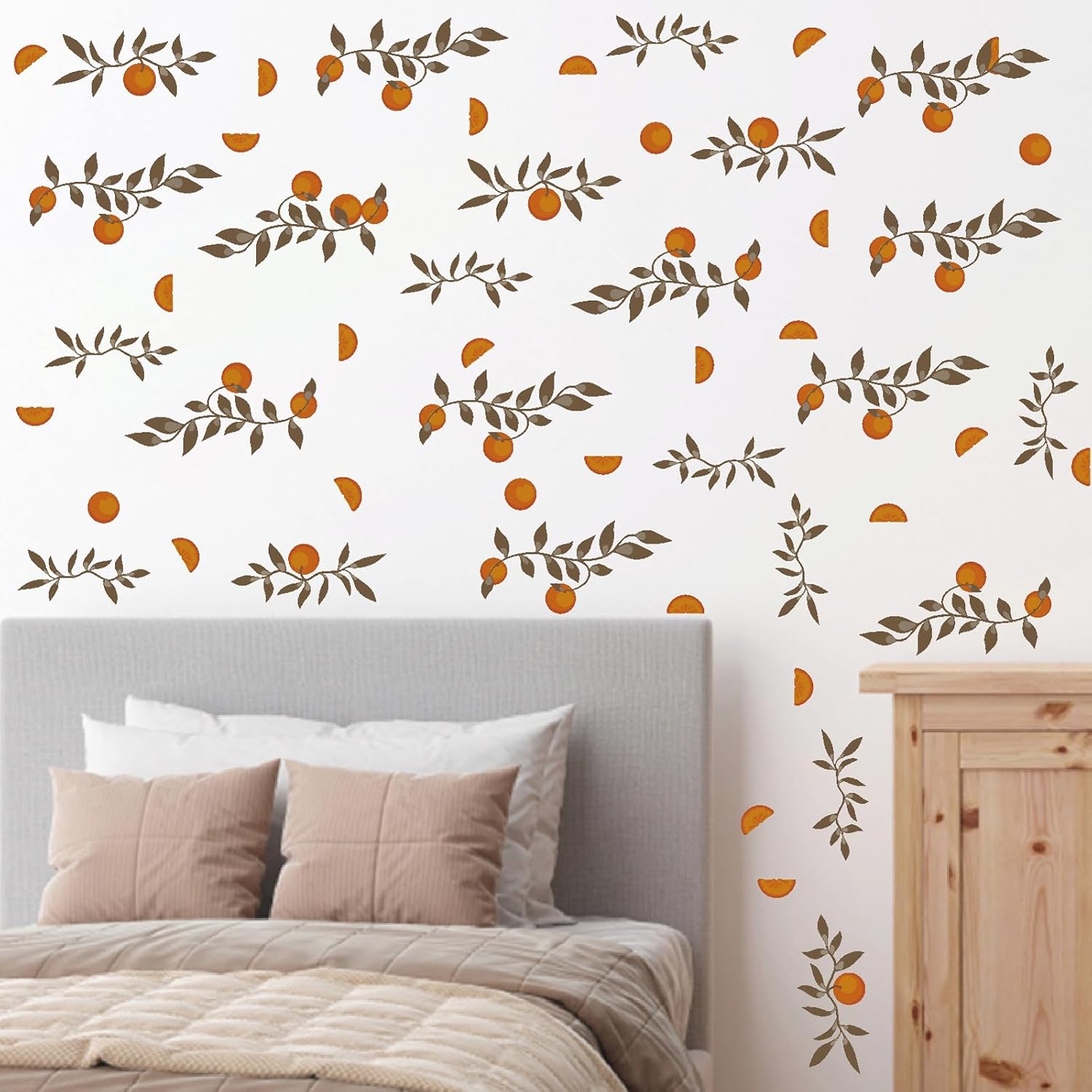 Wall Decals Boho Fruit Leaf Wall Stickers Small Tree Leaf Sticker Vintage Green Leaves / Orange Leaf