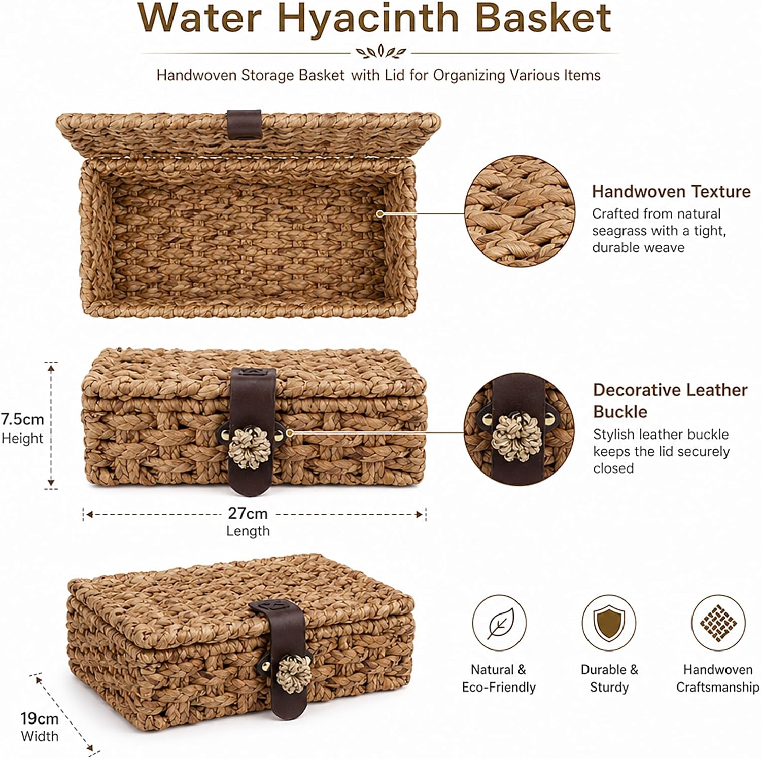 Wicker Basket / Decorative Woven Storage Basket / Natural / 10.62 x 7.48 x 2.95