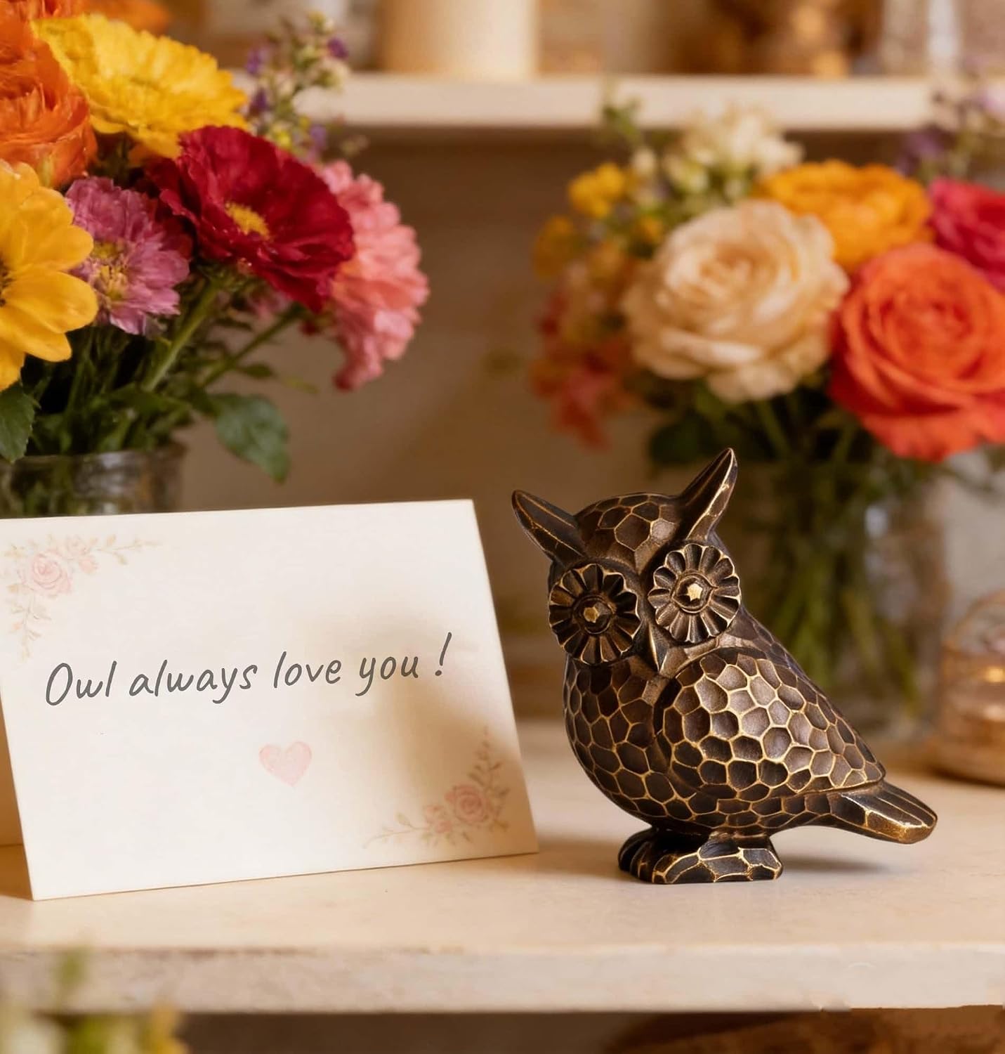 Small Brushed Vintage Owl Statue / Bronze