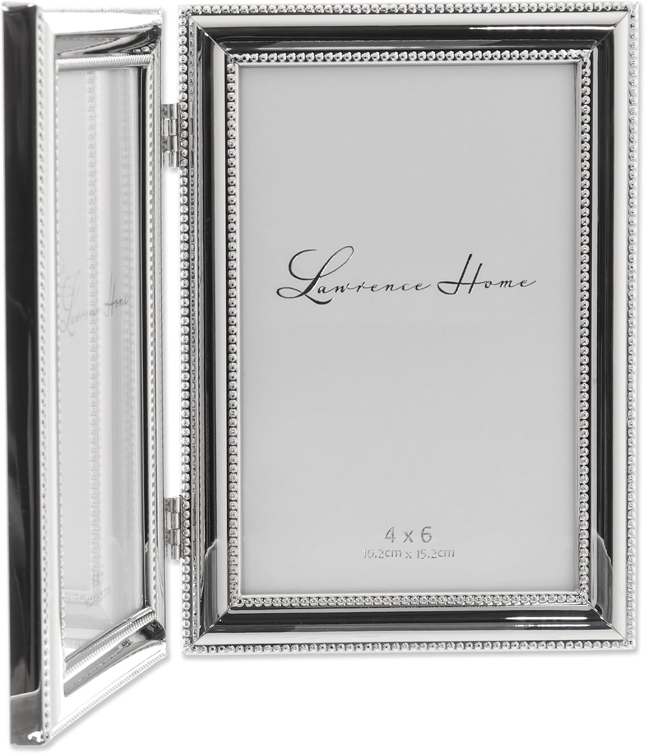 Lawrence Frames Hinged Double (Vertical) Metal Picture Frame Silver-Plate with Delicate Beading, 4 by 6-Inch