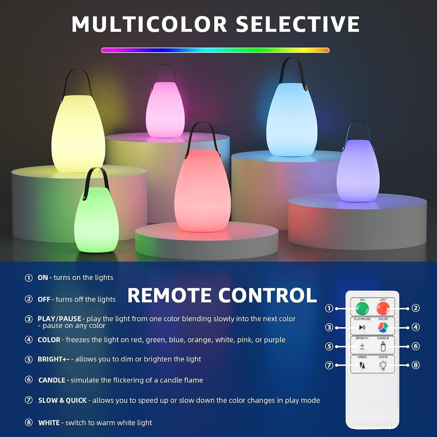 uuffoo 2 Pack Rechargeable Portable Table Lamp with Remote | Cordless RGB Lantern, Decorative LED Night Light, IP44