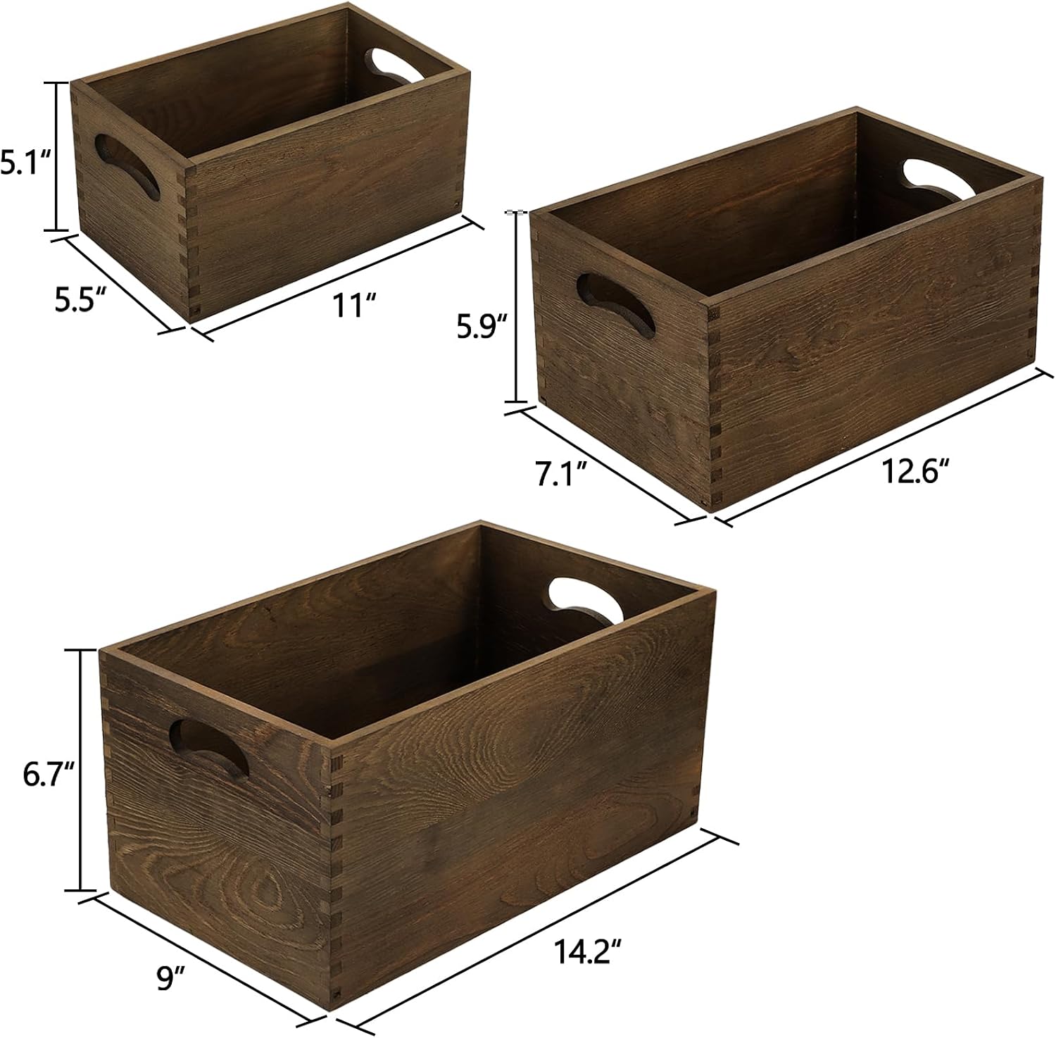 Wood Crate Box / Rustic Brown / Set of 3