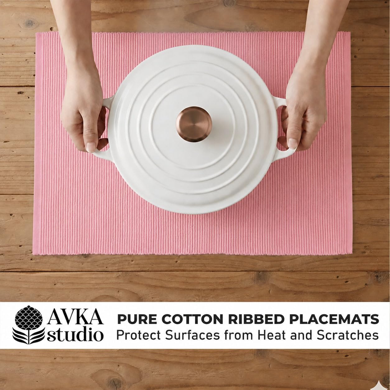 100% Cotton Ribbed Placemats - Set of 8-13 x 19 Inches - Dull Pink - Everyday Basic Cloth Table Mats - Thick