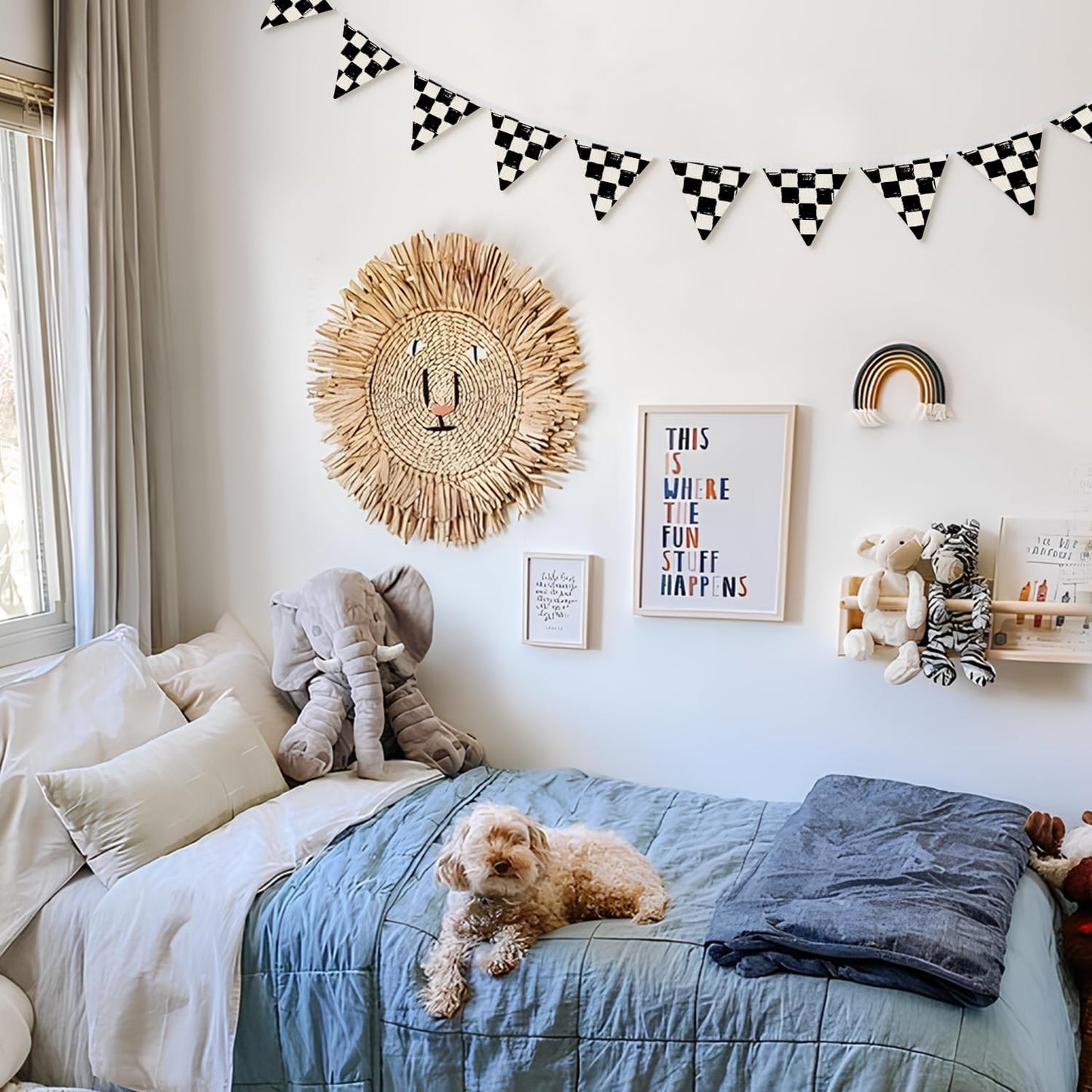 Boys Room Wall Art Decor / Checkered2 / Black