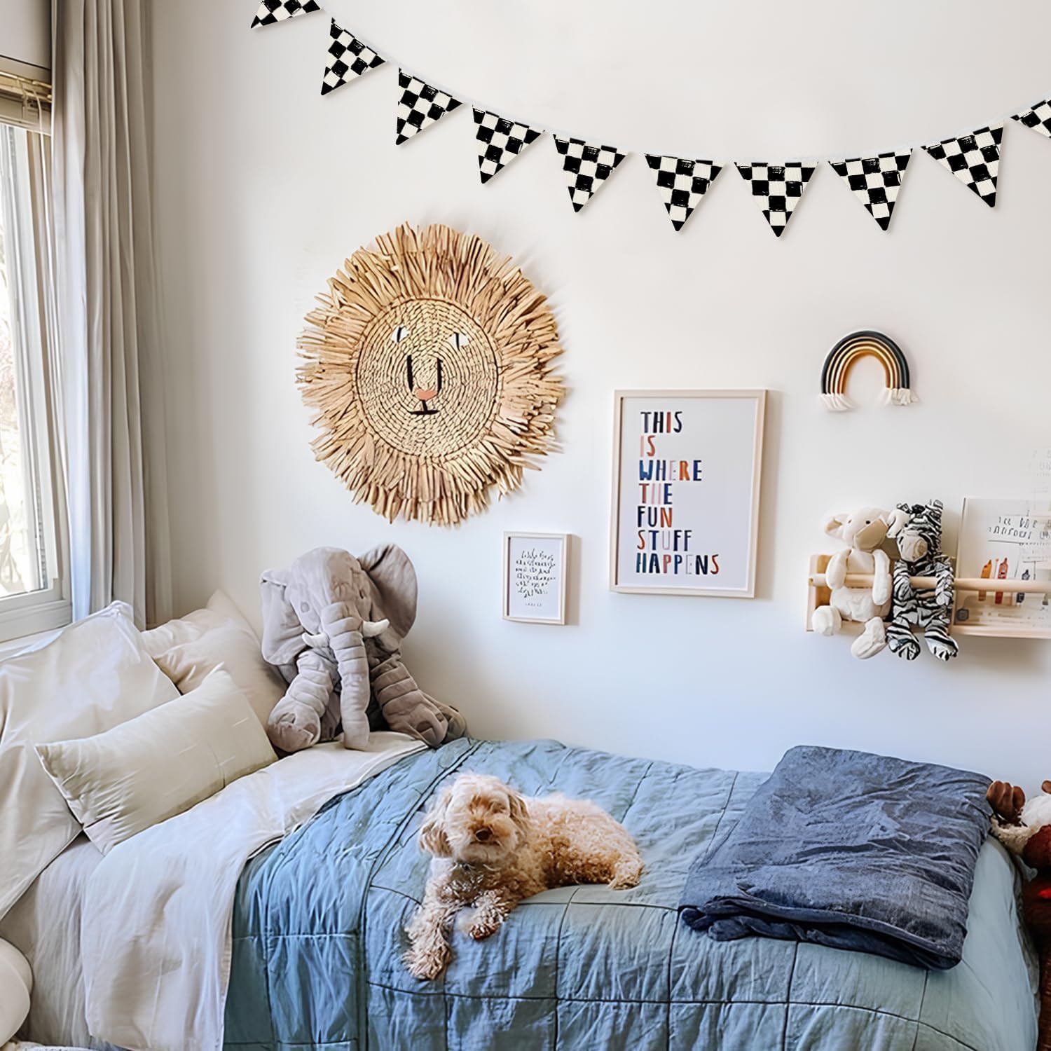 Boys Room Wall Art Decor / Checkered2 / Black