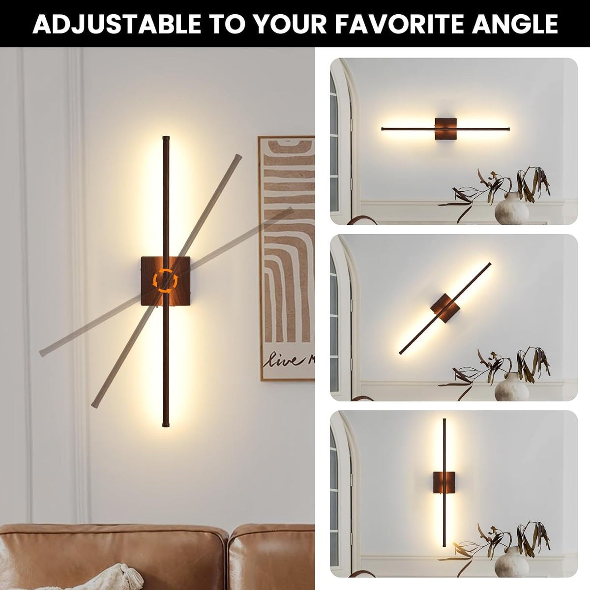 Rechargeable Battery Operated Wall Sconces, 11000mAh Faux Walnut Finish Wall Lights with Remote Control, 350°Rotate