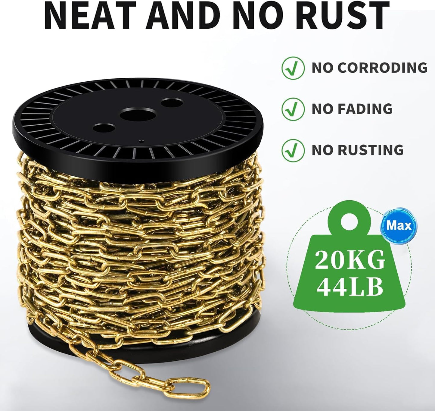 1/12" Metal Hanging Chains Bronze Decorative Chain Fixture Chain Brass / 2mm 50ft / Gold / 50 ft