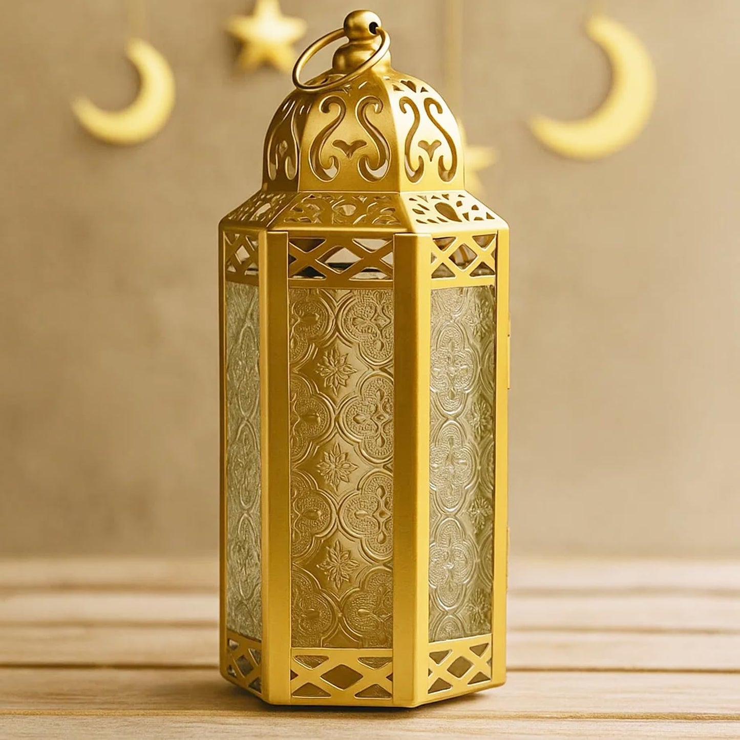 Vela Lanterns Decorative Indoor Moroccan Candle Holders, Gold, M, 2-Pack | Ramadan Decorations for Home, Eid Candle