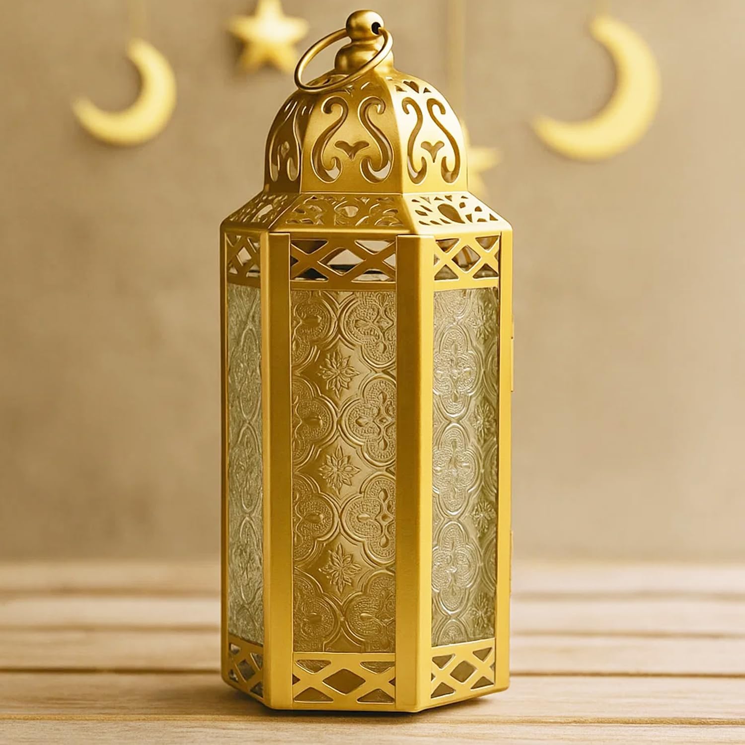 Vela Lanterns Decorative Indoor Moroccan Candle Holders, Gold, M, 2-Pack | Ramadan Decorations for Home, Eid Candle