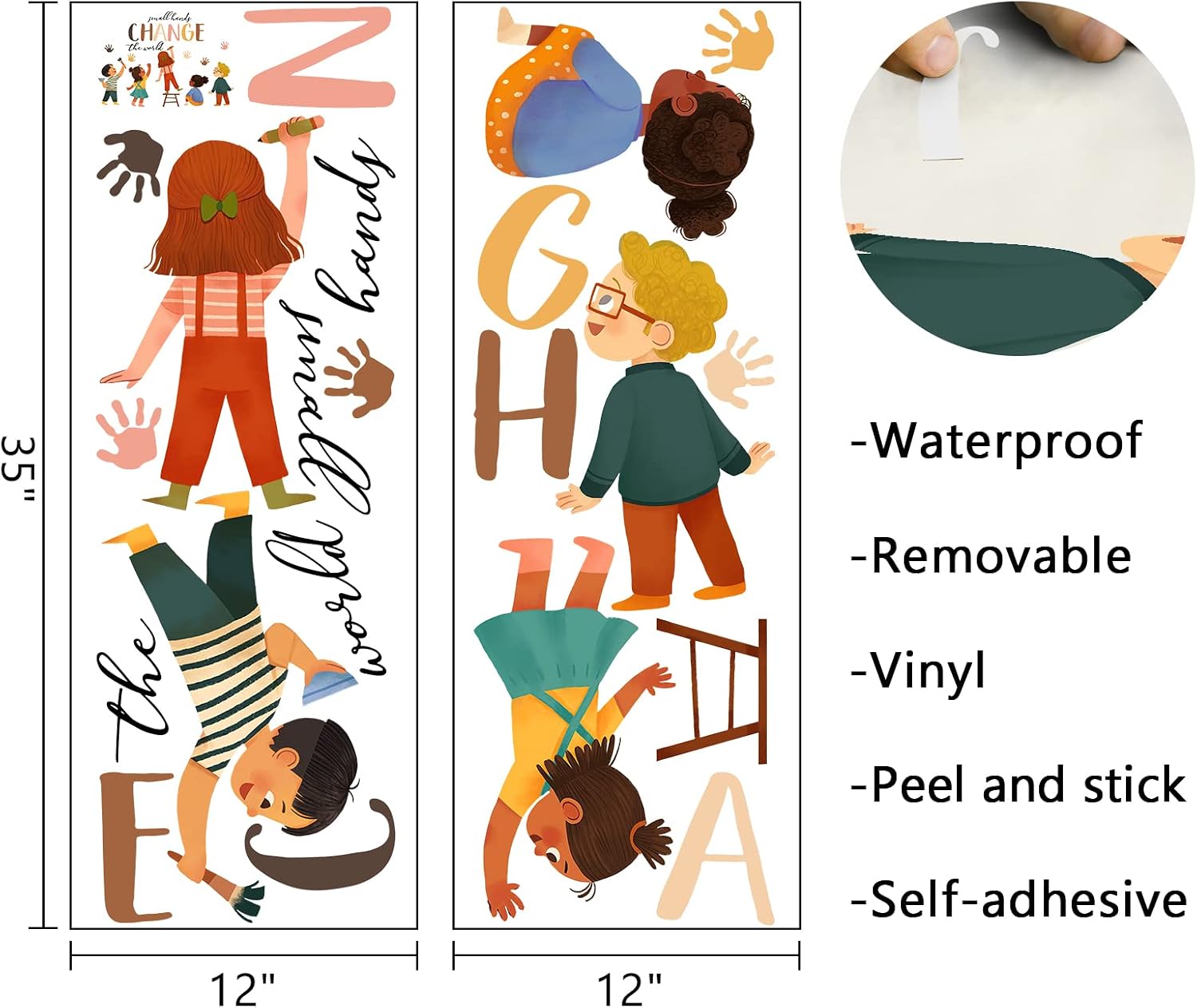 Small Hands Change The World Equality Wall Decals Stickers / Colorful Hands