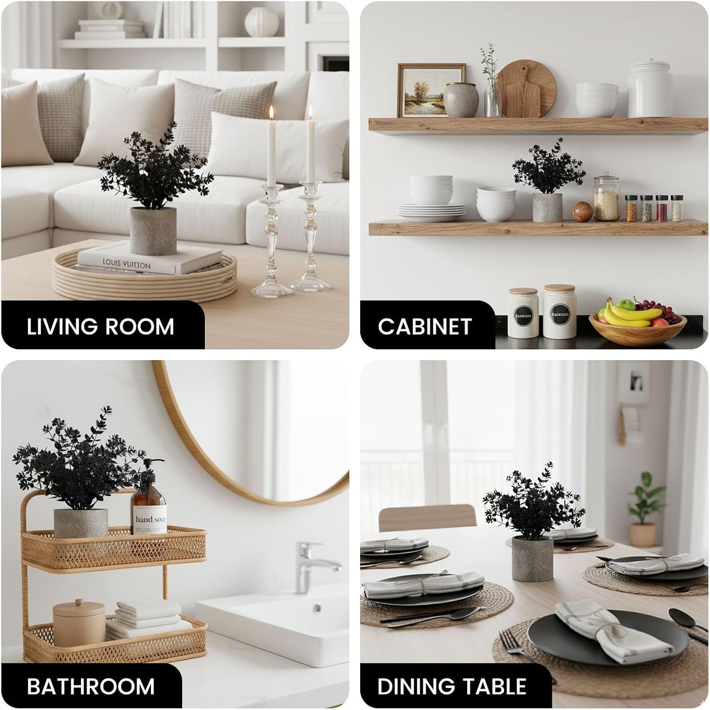 Mini Potted Fake Plants Artificial Plastic Eucalyptus Plants Topiaries / Black / Set of 2