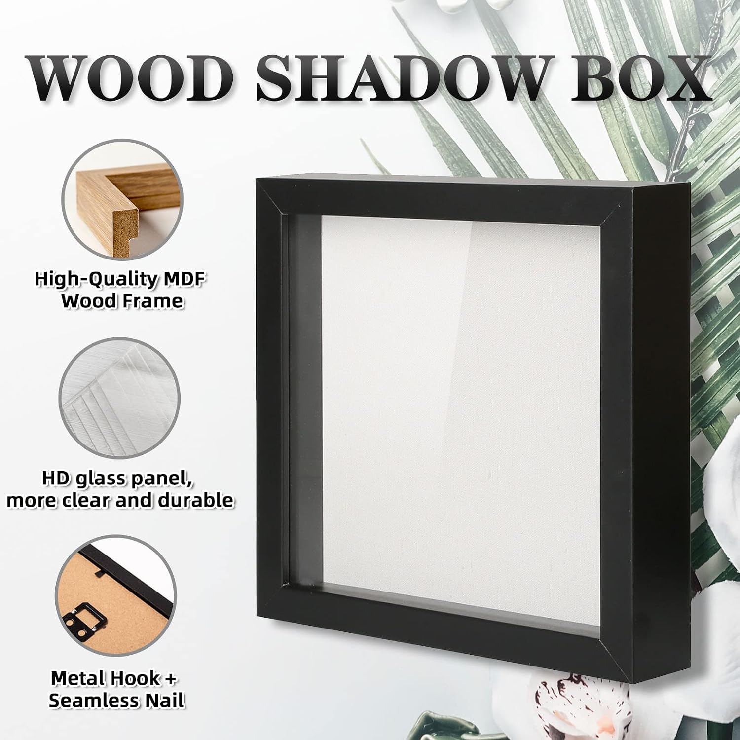 Muzilife 10x10 Shadow Box Wood Picture Frame, HD Glass, 2PCS, Black | FSC-Certified MDF | Soft Acid-free Linen Board